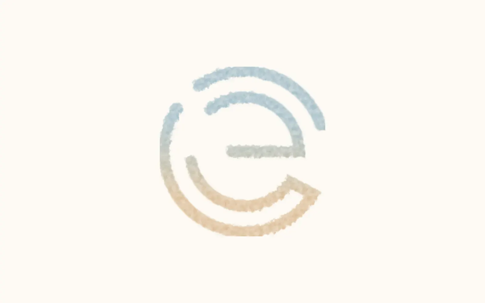 The Exclusively Cornwall Shoreline mark, a curved E in a gradient from sea mist blue to sand.